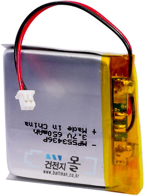 맥스파워 리튬폴리머 충전용 건전지 MP553436P (3.7V 650mAh) C51021RB (KC인증제품), 1개, 1개입