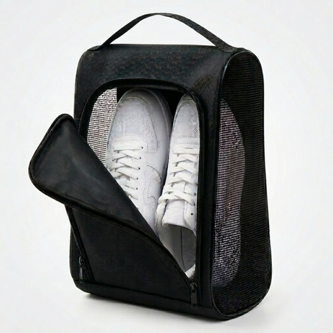 커브업 통풍 경량 풀 메쉬 신발 주머니 (스포츠 골프 헬스 등산), 블랙, 1개