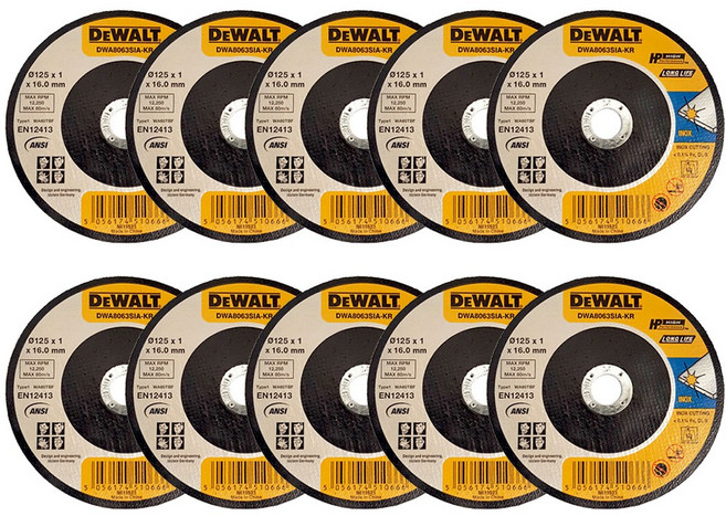디월트 절단석 125mm 5인치 10장 깔끔한 절단 컷오프휠, 10개