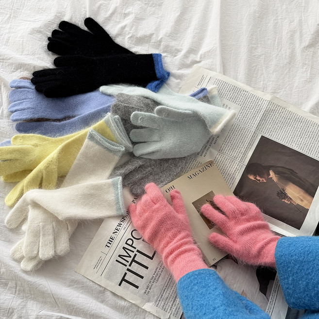 스마트폰 터치 홀 구멍 앙고라 남녀 공용 겨울 방한 보온 롱 장갑