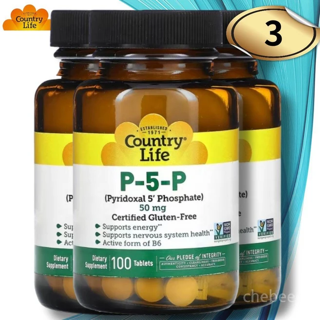 컨트리라이프 P-5-P 50mg 100정 3병 피리독살5 비타민 B6 - 쿠팡