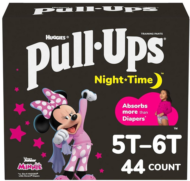 Pull-Ups 여아용 야간 배변 훈련 바지 사이즈 5T-6T 오버나이트 트레이닝 속옷 (20.9-27.2kg(45-60파운드)) 44개입, Pull-Ups 여아용 야간 배변 훈련 바지, 사이즈