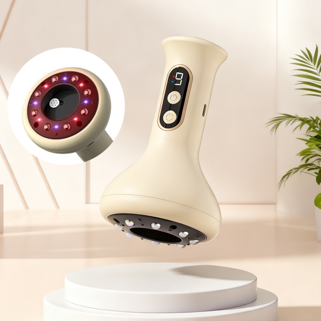 사시한사 부항기 부항 마사지기 바디 괄사 마사지기 온열 진공 자동 가정용 전신 안마기, 크림 버터, 1개