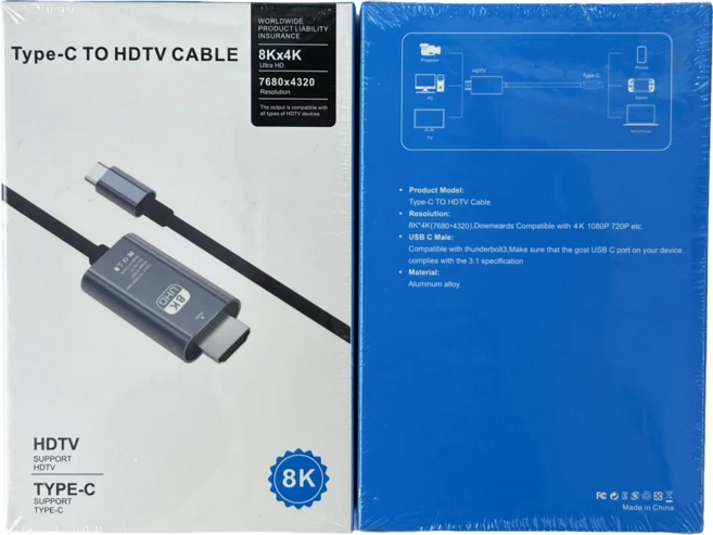 【投屏數據線】8K60Hz 高清投屏轉接線 即插即用轉換大屏 高清顯示快速刷新 Type C轉HDMI視頻轉接線2米, 1個, 8K60Hz Type-C to HDMI 001-11