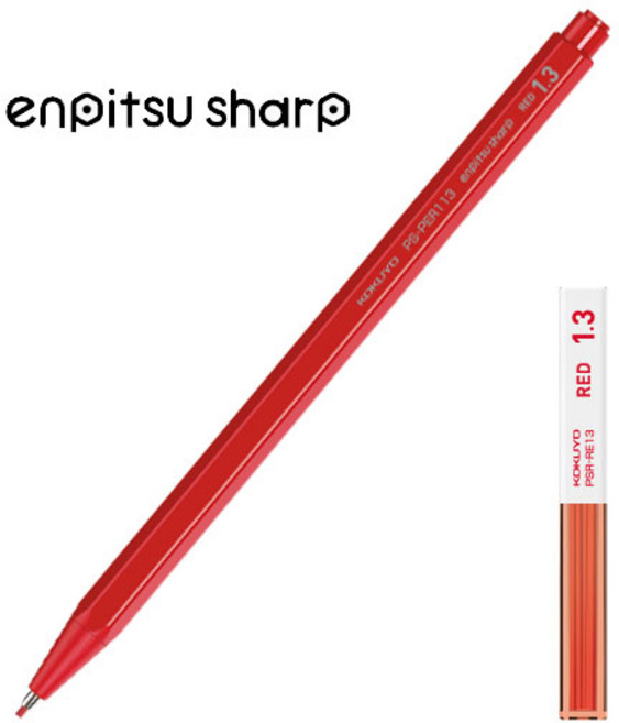 코쿠요 엔피츠 쥬니어 연필 샤프 세트, 1.3mm 레드 + 리필 레드