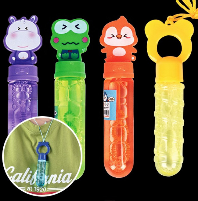 비눗방울 목걸이 애니멀 미니 스틱 비누 동물 버블퐁 야외 놀이 휴대용 어린이집 장난감 오리, 8-2. 개구리 / 그린 / 1+1