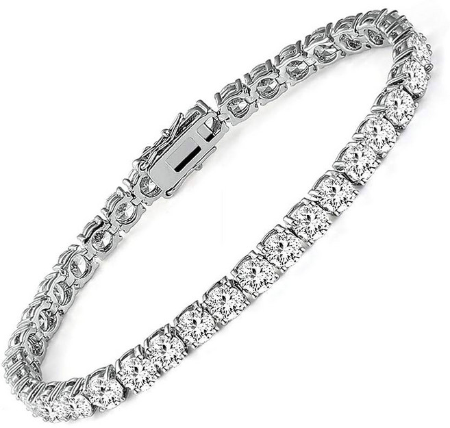18k 화이트 골드 도금 테니스 팔찌 4mm 큐빅 지르코니아 참 팔찌 여성용 남성용