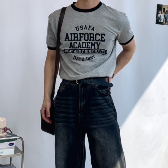 세미머슬핏 에어포스 링거 반팔 티셔츠 colors