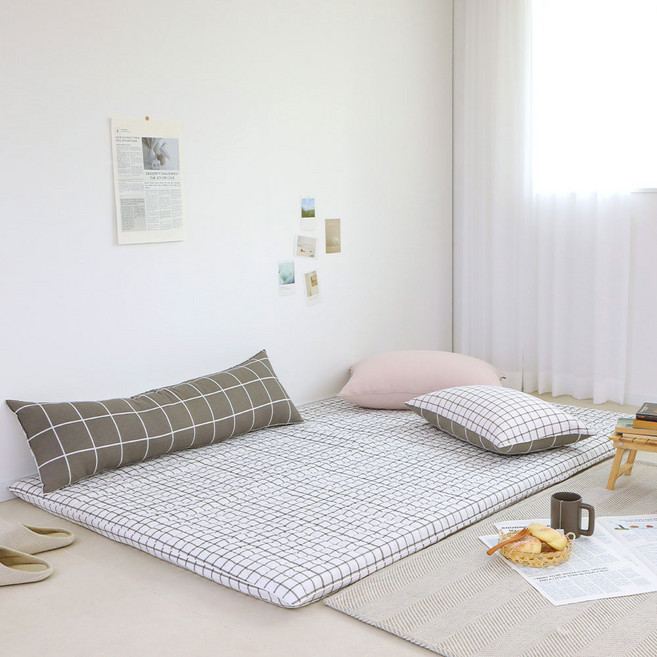 이블랑 순면 누빔 요커버, 모던체크 챠콜