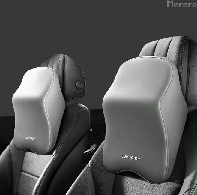 Merero 차량용 메모리폼 목쿠션 차량용허리쿠션 2종세트, 1세트, 그레이 목베개2개