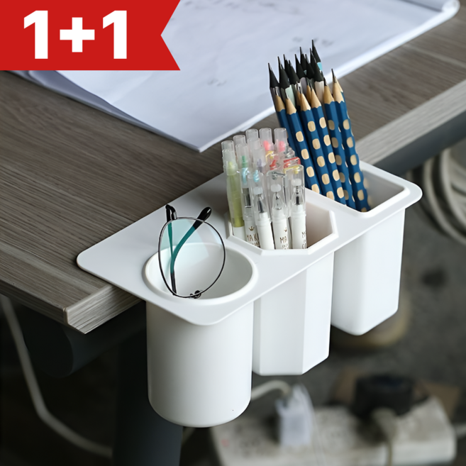 가온루트 부착식 책상정리 화장품 정리 연필꽂이 1+1 세트, 화이트, 1세트