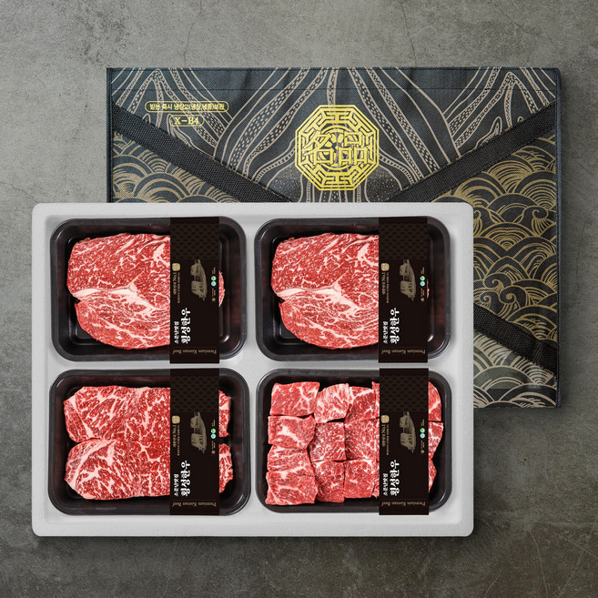 횡성한우 선물세트 1+ 1.2Kg [등심 300g +등심 300g + 채끝 300g + 국거리 300g], 1세트