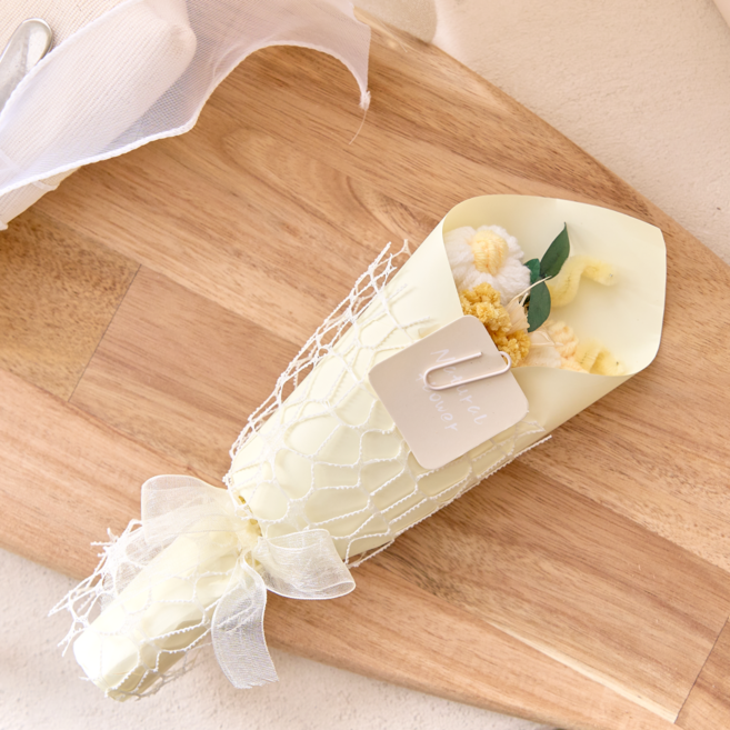 무둥 드라이플라워 프리저브드 꽃다발 선물, 크림 엘로우 M