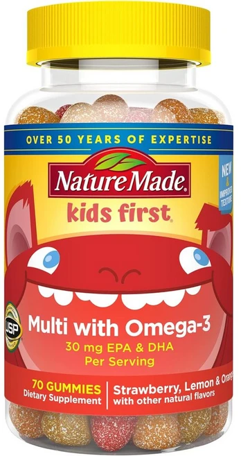 네이처메이드 키즈 퍼스트 멀티비타민 오메가3 함유 30mg 구미젤리, 30mg 구미젤리 70개, 1개, 70정 - 쿠팡
