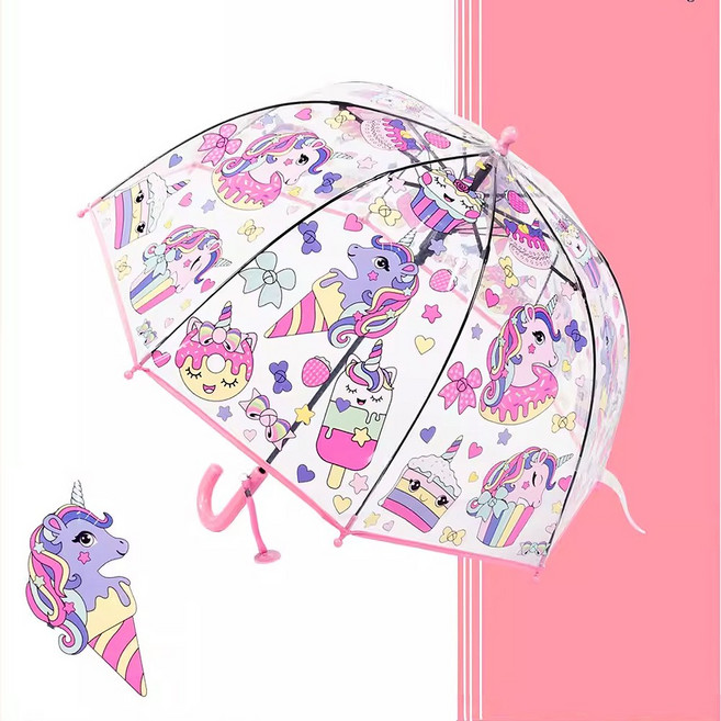 아동용 유아 유니콘우산 캐릭터 돔형 투명 핑크 장우산