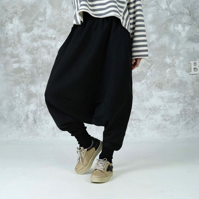 벅시루 모아주니 블랙 무지 봄가을 허리밴딩 여성 체형커버 하렘팬츠