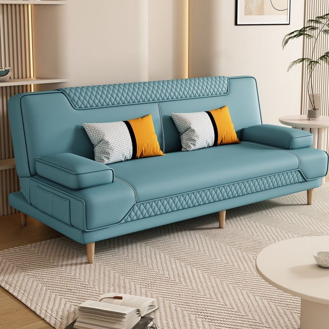 兩用沙發床，可折疊單人/雙人沙發，適合小戶型公寓使用, 【炫彩】貓抓皮/科技佈一淺藍（備註材質）,乳膠款】1.8米1.2米寬(2扶2腰