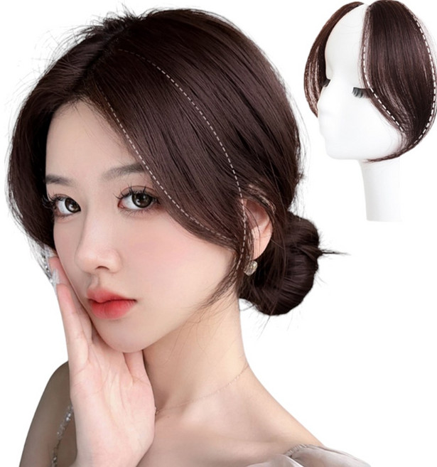 가발위드 자연스러운 사이드 헤어피스 인모 100프로 볼륨업 세트 프린지, 1개, 초콜릿브라운