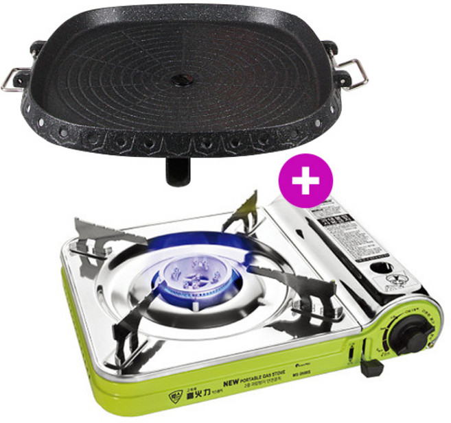 맥선 MS-3500S (슬림고화력) 휴대용 가스렌지 부르스타 버너 1개 + 맥선 사각불판 1개