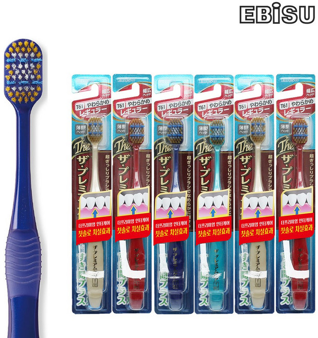 일본 에비스칫솔 더프리미엄케어 인터케어 치실효과 색상랜덤, 1개, 6개입