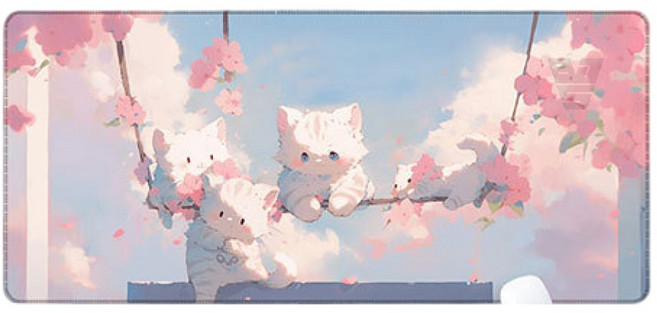 875v 귀여운 고양이 일러스트 장패드 800x300mm, 1개, 분홍 이야기 속 작은 쉼터