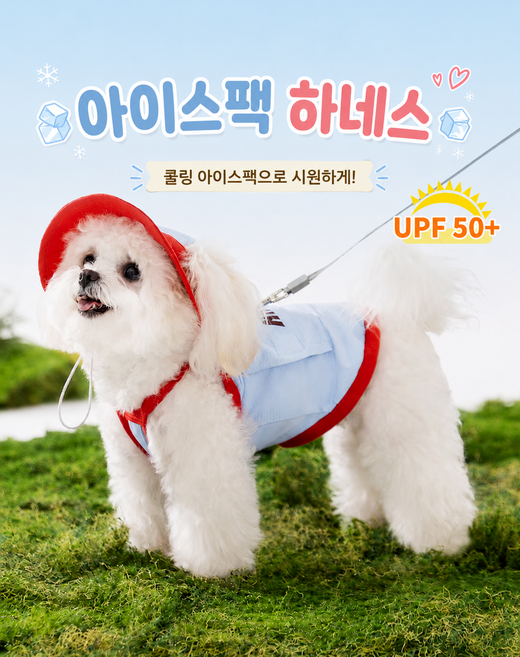 입댕로랑 강아지 쿨링 하네스 아이스팩 하네스 애견 여름 산책조끼 냉감조끼 UPF50+ 자외선차단, 1개, 블루