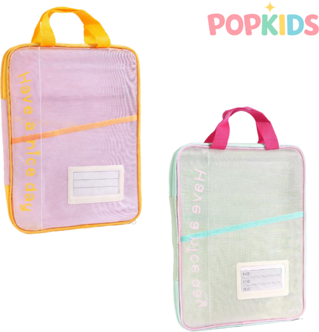 플로우앤코 투명A4 파일보관 메쉬파우치 2개, 1세트, 옐로우+핑크