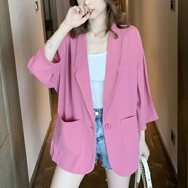 TIRA 여성 여름 오버핏 자켓 루즈핏 7부 슬리브 데일리 심플 간절기 정장 아우터