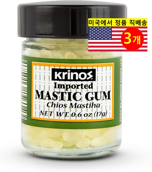 Krinos 100% 순수 오가닉 그리스 매스틱 검 Mastic Gum 17g 1개, 3개