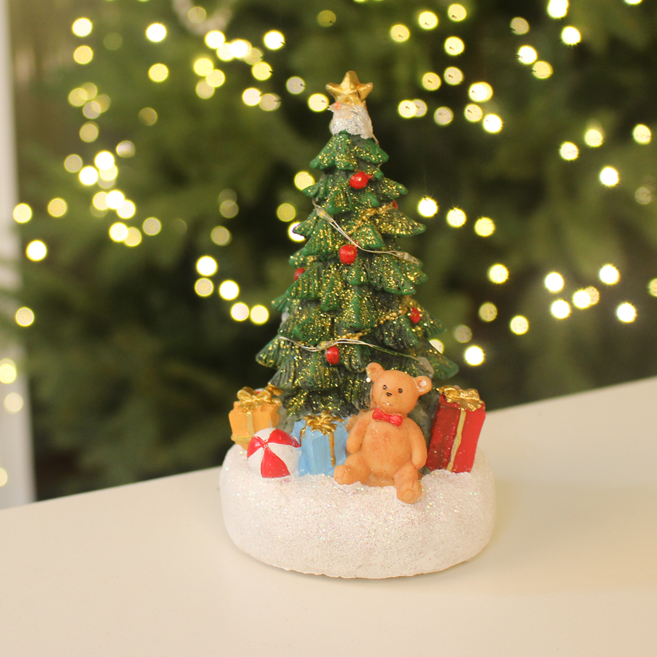 [해피인어스] 곰돌이 LED 미니 크리스마스 트리 무드등 장식 소품, 1개, 그린