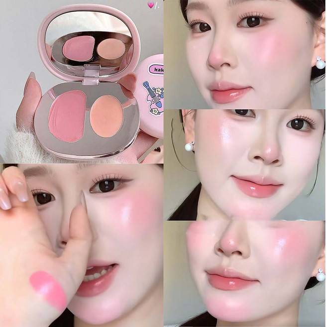 물광듀얼치크팩트블러셔 볼터치 물광 크림 블러셔 광택 볼터치 핑크 블러셔 얼굴 하이라이트 치크 젤리 하이라이트 여성 볼터치 글로우 크림 블러셔 하이라이터 글로우 오일 블러셔, 1개, 01