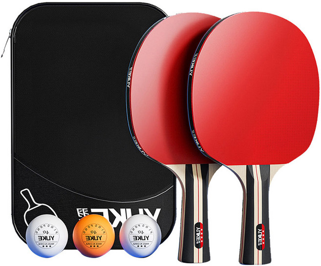 쉐이크핸드 탁구라켓 탁구채 세트 라켓 2P+탁구공 3p+파우치 세트, 1개