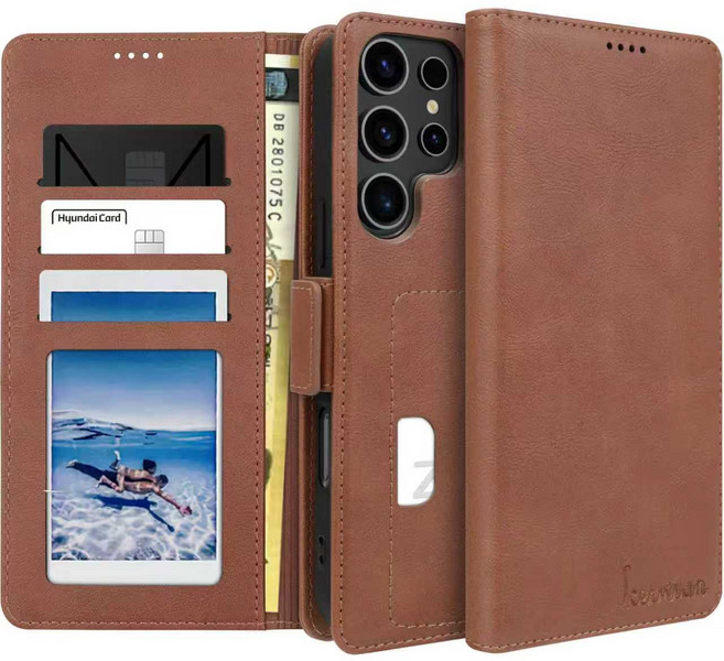 커위안 명품 수제 갤럭시S24ultra/SM-S928N가죽 카드 지갑형 다이어리 폰 케이스