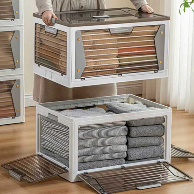 5도어 폴딩박스 수납함 정리함 리빙박스 펜트리정리함 폴딩리빙박스 접이식박스, 02. 5도어 폴딩박스 중형54L(덮개O), 1개