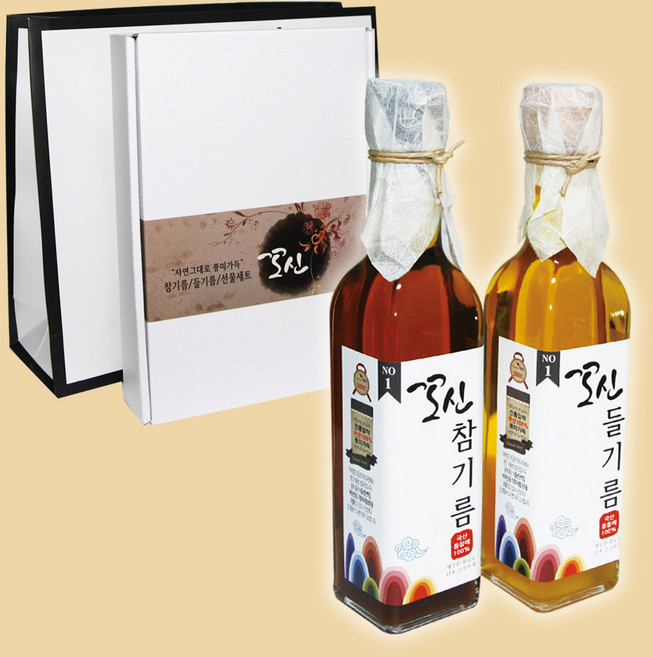 국산 - 꼬신 통참깨100% 참기름180ml+들기름180ml 고급선물세트, 국산고급-참기름180ml+들기름180ml, 180ml, 1개