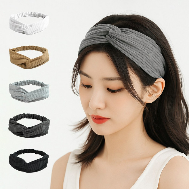 투데이리빙 5P 세트 소프트 헤어 세안 밴드 여성 세수 세면 고정 니트 머리띠 부드러운 메이크업 밴딩 꼬임 액세서리 다용도 악세사리, 혼합색상, 5개