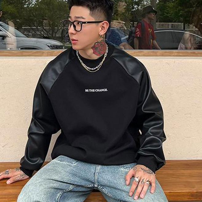 besteffie 남성용 봄 가을 편안한 레터링 배색 디자인 캐주얼 풀오버 빅사이즈 데일리 남자 래글런 톱 맨투맨 K98