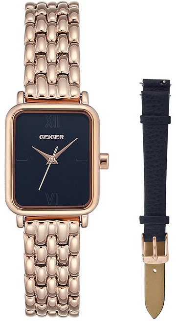 가이거 여성 할로우 사각 메탈시계 GE1232NVRG(+가죽밴드 1종)