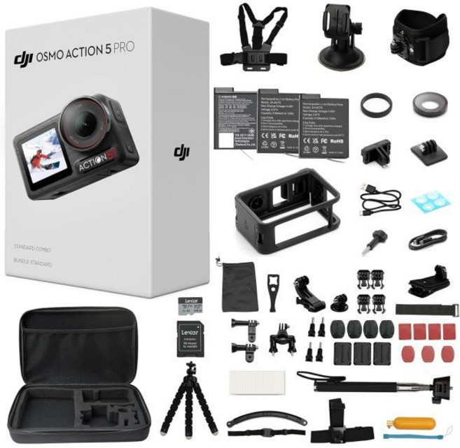 DJI 오즈모 액션 5 프로 방수 카메라 번들 11.3인치 센서 4K120프레임 초당 영상 47기가바이트 내장 저장소 원래 표준 세트 + 58개 액세서리 키트 여분 배터리 2개, Osmo Action 5 Pro 표준 번들 (58개 액, 1, 1