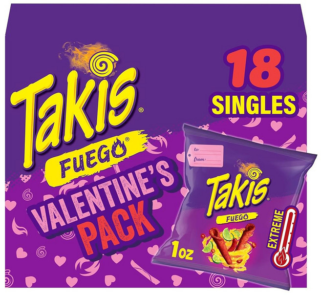 Takis 18피스 / 28.3g(1온스) 히어로 버라이어티 팩 다양한 맛의 혼합 롤 토르티야 칩 - 푸에고 8개 블루 히트 6개 강렬한 나초 4개, Valentine