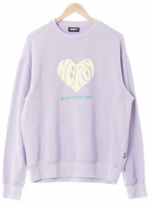 4181 널디 라벤더퍼플 프린팅 면혼방 하트레터링루즈맨투맨 [M]