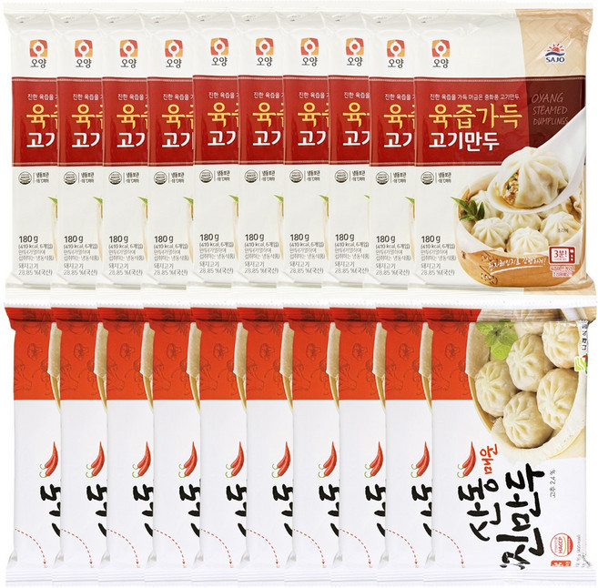 [푸드원스토어] 육즙가득 고기만두 + 산동 매운찐만두 세트, 20개, 180g
