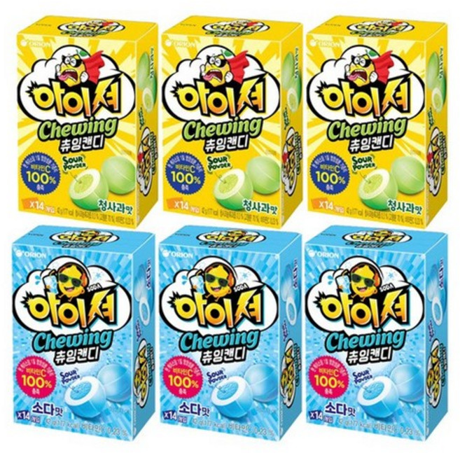 오리온 아이셔 츄잉캔디 청사과맛 42gx3개+소다맛 42gx3개, 6개, 42g