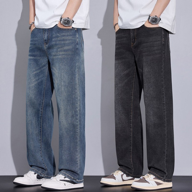 wassup 남자 청바지 빈티지 워싱 일자핏 슬렉스 바지 바지