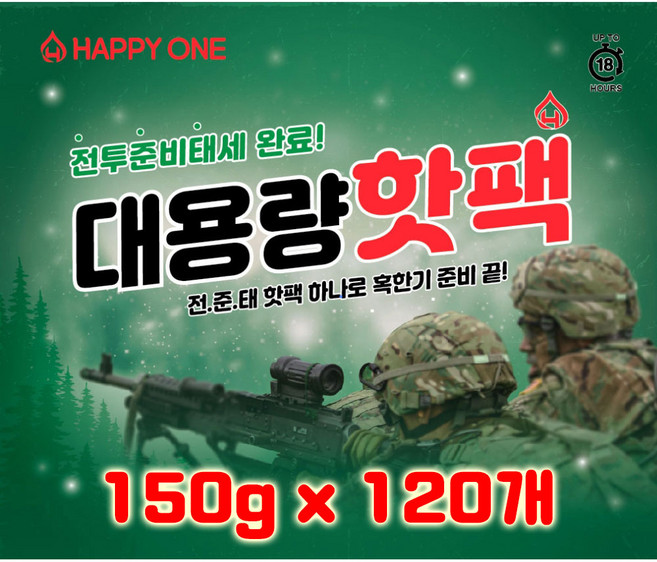 해피원 전준태 대용량 군용 핫팩 150g 120개 최신제조 겨울철 손난로, 다용도