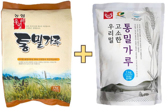 국산 우리밀 통밀가루 1kg + 고소한통밀가루 1kg