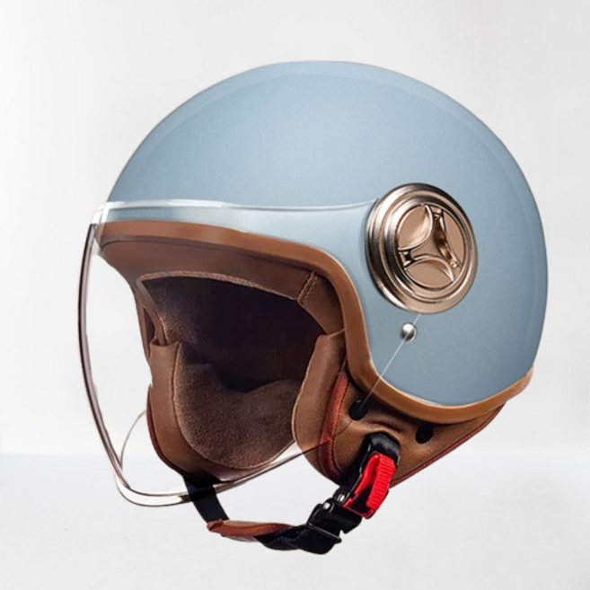 JIEYI 復古頭盔，四季通用電動車安全帽，具備3C認證, 801新國標A類3C認證【曼妮灰】-長鏡