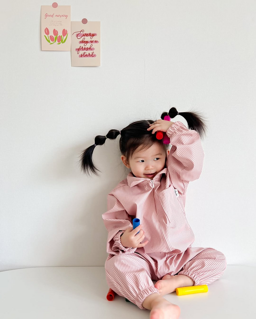 오보기 국산 아기 유아 전신 미술가운 방수가운 아트플레잉수트, 핑크