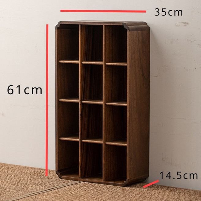 북 카트 월넛 벽 골동품 선반 데스크탑 스토리지 디스플레이 격자 단단한 나무 멀티 보물 파빌리온 찻잔 장식, 1) 12 grid