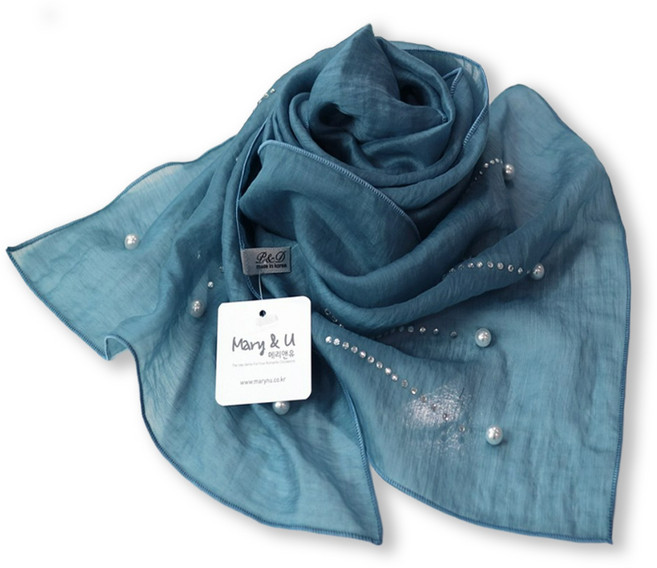 메리앤유 큐빅 진주알 디테일 실키 롱 스카프